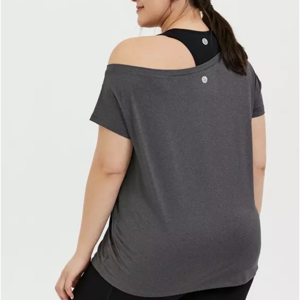 Torrid Tech Jersey Off-Shoulder Short Sleeve Grey Active Tee - Picture 4 of 6